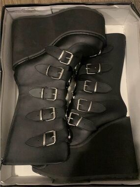 Demonia Black Multi-Buckle Platform Boots